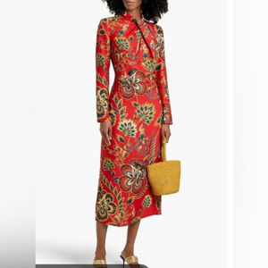 FARM Rio Red Cutout Neckline Midi Dress